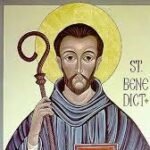 An icon of St. Benedict holding the staff of an abbot.